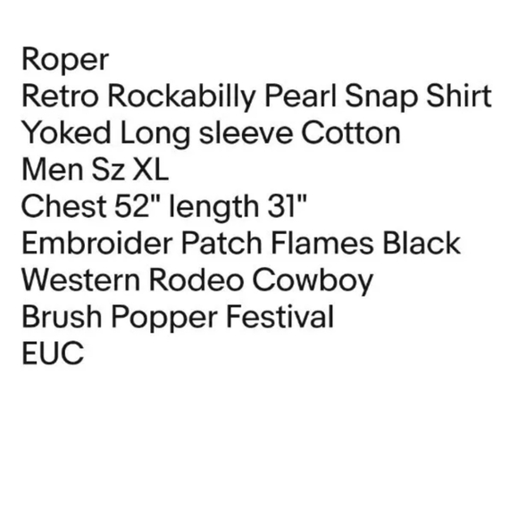 Roper Rockabilly Pearl Snap Shirt Men XL Embroidered Patch Flames Smiley Pockets - Picture 10 of 10